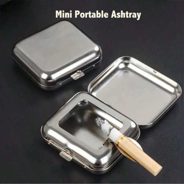 1pc Compact Portable Stainless Steel Metal Ashtray, Mini Pocket Ashtray, Creative Car Smoking Accessory