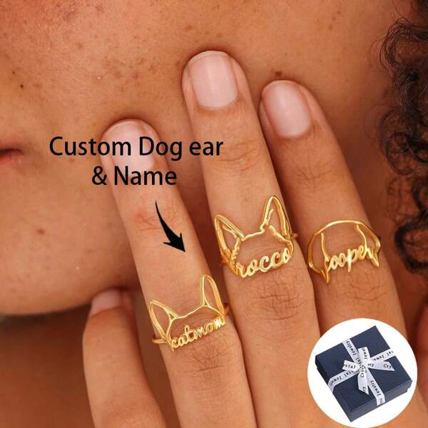 Hundeohrring | Individueller Welpen-Ring | Haustiername-Ring | Haustier-Erinnerungsschmuck | Hundmama-Geschenke | Muttertagsgeschenke | Minimalistische Schmuckstücke für Sie, Gold, Stilish, Farbig, Vintage, Einfach, Unisex, Lässig, Süß, Individuell, Personalisiert, Einzigartig, Ideale Geschenke für Ihn, Ideale Geschenke für Sie, Sie, Freund, Freundin, Vater, Mutter, Familie, Freunde, für Jahrestage, für Geburtstage, für Abschluss, für Abschlussball, für Party