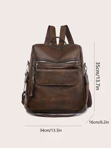 Fashionable Retro Style Women's Large Capacity Backpack, Suitable For Commuting, Travel, Shopping And Gifting. Two Random Fabric Options - Brown - View 5