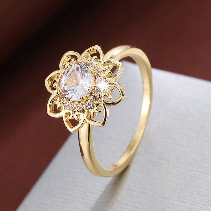 Fashionable Flower Shaped Synthetic Zirconia Ring, For Women - Multicolor - View 1