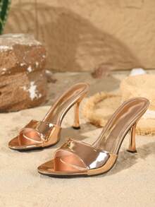 Zapatos de tacón alto de punta fina y tacón de aguja para mujer de talla grande, elegantes y sexy zapatos de vestir para caminar, fiestas, banquetes y ocasiones formales, sandalias elegantes con tiras doradas - Dorado - Ver 5
