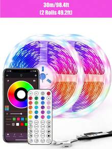 NBBUFF Dải đèn LED 100ft dùng trang trí nhà cửa, đèn thông minh có điều khiển từ xa bằng ứng dụng, hẹn giờ, độ sáng có thể điều chỉnh, tích hợp mic, đồng bộ nhạc, đổi màu cho phòng bếp, trang trí tiệc, đèn nền TV, phụ kiện chơi game - Bộ điều khiển mini - Xem 14