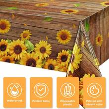 Sunflower Wood Grain Plastic Rustic Outdoor Tablecloth, Suitable For Dining Table, Kitchen, Party, Events, Multifunctional Decorative Party Tablecloth, 54 X 108 Inches