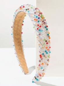 1pc Plain Sponge Headband, Fashionable Shiny Crystal Decorative Band, Versatile Lady Headpiece For Daily Wear, Simple Korean Style Hairband Hair Hoop - Multicolor - View 7