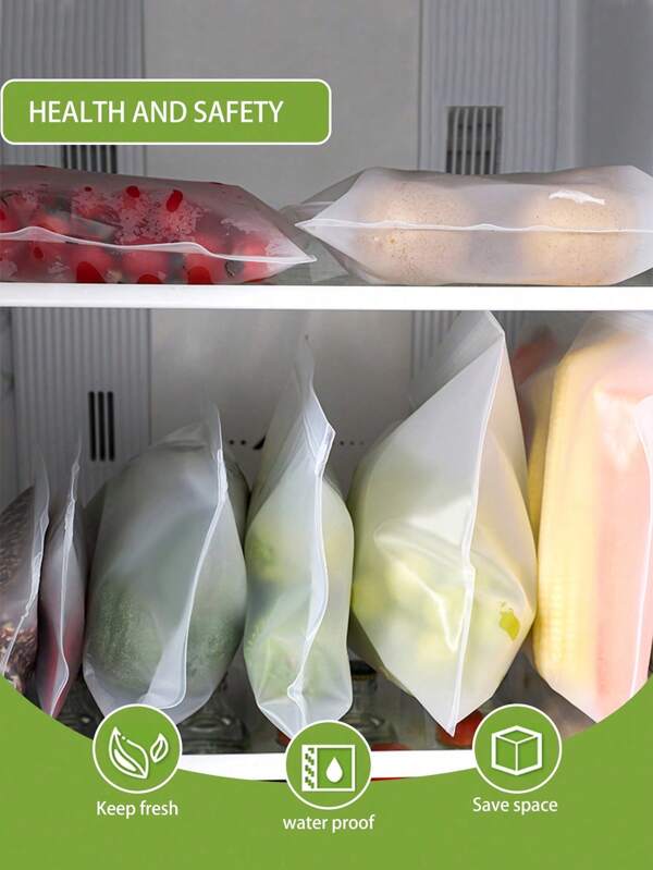 Set de 5 bolsas reutilizables de almacenamiento de alimentos - Bolsas congeladoras de silicona a prueba de fugas, bolsas reutilizables para organizar alimentos con soporte, bolsas herméticas a prueba de fugas para carne, frutas y verduras