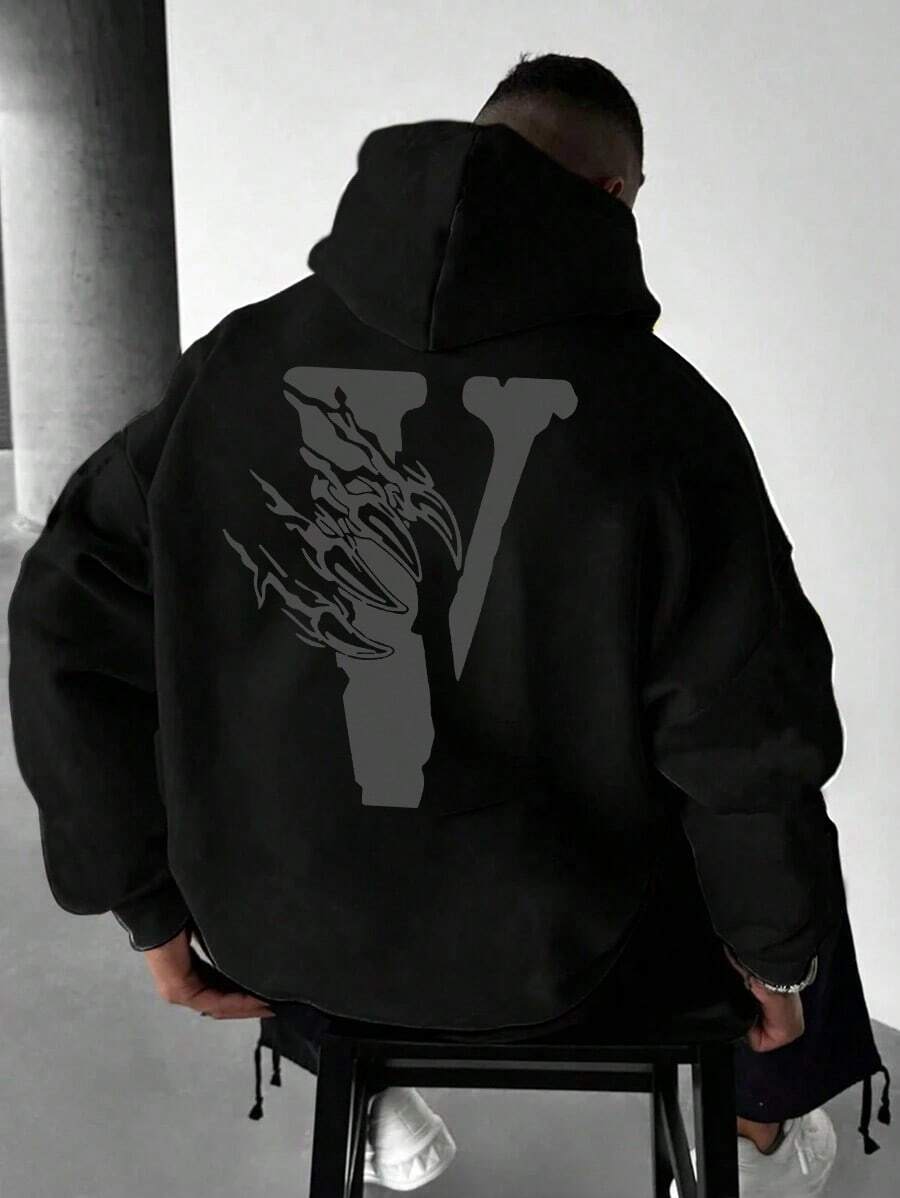 V Frame Men's Streetwear Tracksuit Hoodie Winter Stylish - 黑色 - 查看 1