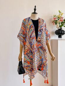 4pcs Women Scarf-Shawl-Hat-Bag Set, Elegant Floral Printed Beach Wrap Scarf+Versatile Scarf+Woven Sun Hat+Fashionable Canvas Tote Bag, Multi-Wear For Vacation Beach, Spring/Summer Travel Accessory Set - Multicolor - View 10