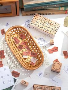 1 Set de exquisitos sellos de madera, con diseños de día, mes y patrón de clima tallados, sellos de madera personalizados para decorar cuadernos y agendas, usados para decorar calendarios, libretas y útiles escolares, un regalo especial adecuado para dar a un amigo o para volver a la escuela - Color de la madera - Ver 4