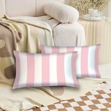 2pcs Modern Pink And White Striped Pillow Covers, 30x50cm, Soft Polyester Waist Cushion Case With Zipper, Washable, Decorative Pillowcase Suitable For Various Room Types - Single-Sided, No Insert - Pink - View 8