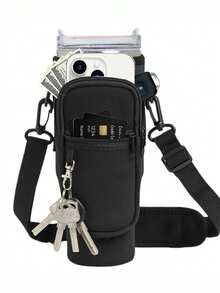 1pc Water Bottle Carrier Bag With Phone Pocket,Suitable For 40/30 Oz Tumbler With Handle With Adjustable Strap Bollus,Key Hook,Suitable For Hiking Travelling Camping Sports Water Bottle Case Insulated Bag Crossbody