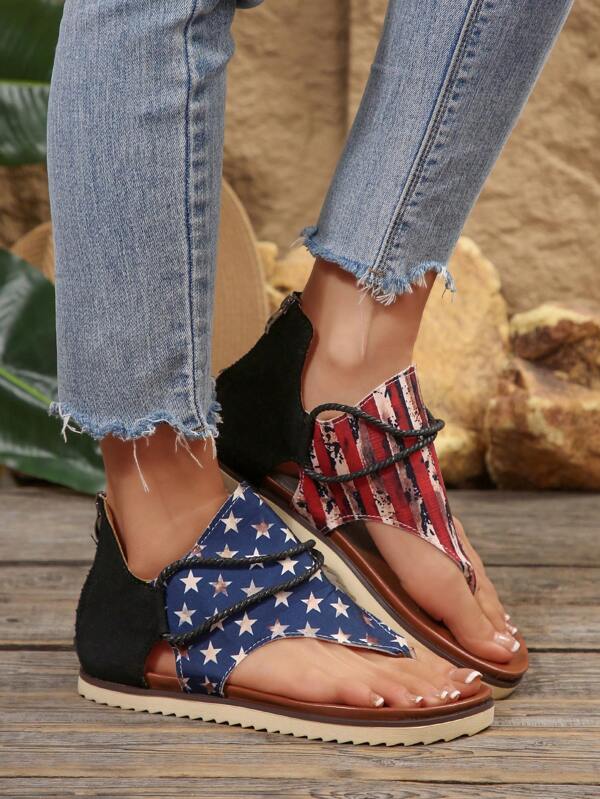 Plus Size Women Flat Colorblock Slide Sandals Peep Toe Gladiator Zipper Decor Beach Slippers, Summer New