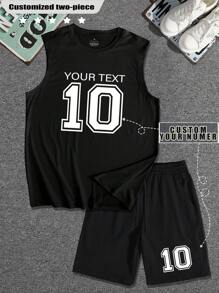 Conjunto personalizado de 2 piezas para hombres, chaleco y shorts, ropa deportiva casual, corte holgado. Ingrese su texto, nombre, lema, texto divertido, bendición, número de la suerte