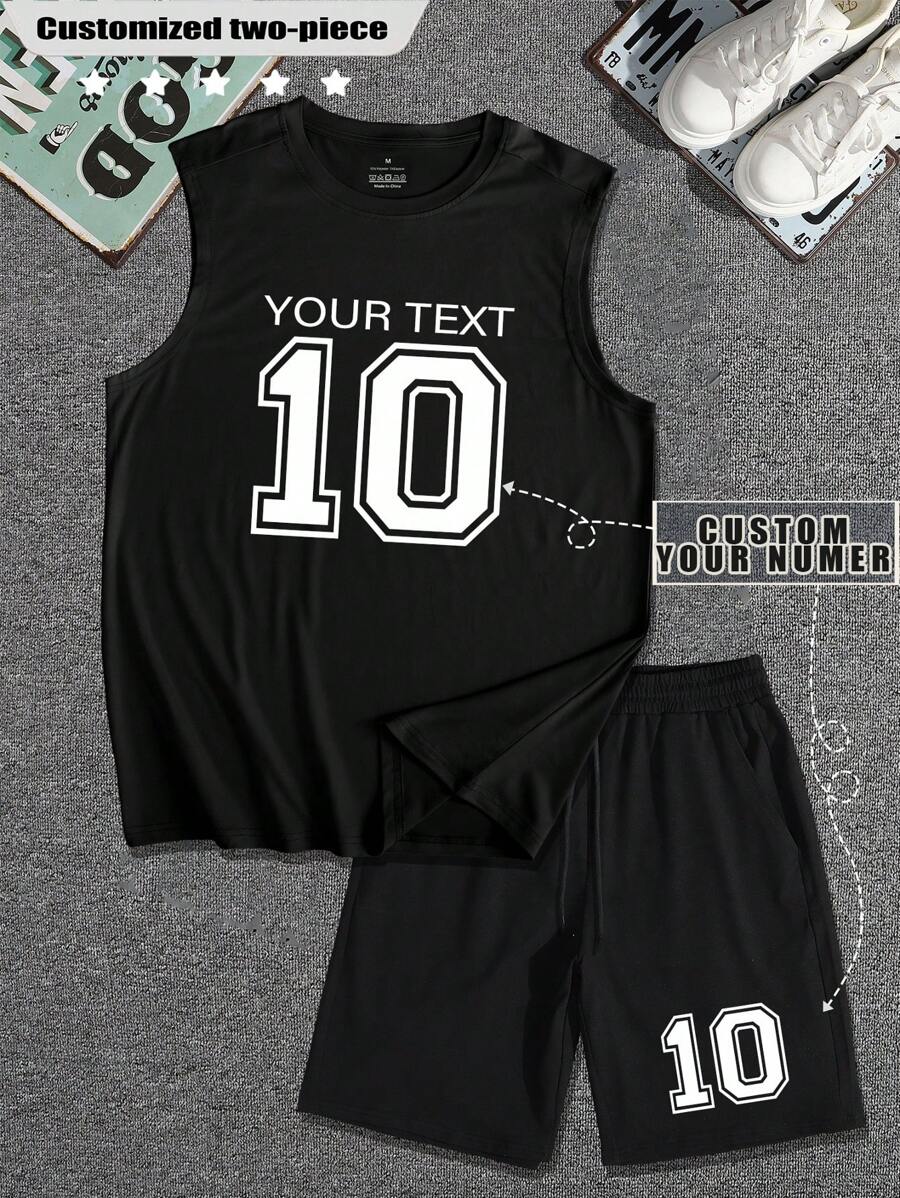 Conjunto personalizado de 2 piezas para hombres, chaleco y shorts, ropa deportiva casual, corte holgado. Ingrese su texto, nombre, lema, texto divertido, bendición, número de la suerte