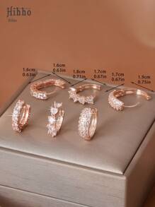Hihho 6Pcs/Set Luxury Sparkling Zirconia Embedded Heart Shaped Earring Set With Classic 3-Row Zirconia Hoop Earrings, Women Fashion Jewelry Suitable For Daily Stacking, Festival Parties, Valentine's Day Gift