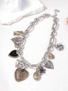 1 件复古创意设计合金微镶嵌锆石多风格心形吊坠女式项链