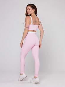 LOT FITNESS Women's Gym Set Baby Pink Top With White Cutout Elevate Fitness Leggings - Màu Hồng baby - Xem 4
