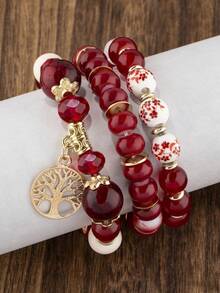 3pcs Elegant Fashion Tree Design Bracelet Set - Red - View 2