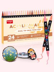 12/24pcs/Set Dual-Head Skin Tone Acrylic Markers - Straight Liquid Ink Markers, Soft Tips And Hard Tips, Vibrant Colors, Stackable, Good For Painting, DIY Graffiti Art Drawing Pen Supplies For Creative Projects