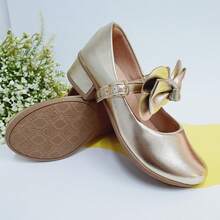 Children's Shoes Girls' Heels With Bow Knot Doll Low High Heel Party Fashion Blogger Comfort - 金色 - 查看 2