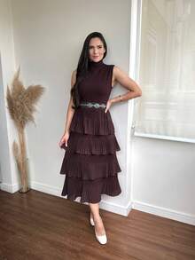 Pleated Skirt With 4 Ruffles, 4 Marias, 4 Layers - Café integral - Ver 1