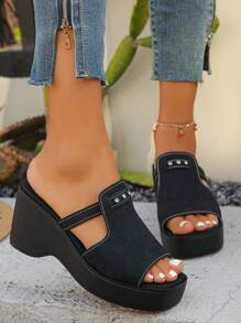 Sandali con zeppa di moda donna di fascia alta, nuovi sandali casual estivi da passeggio, eleganti scarpe da festa  nero con tacco alto di 9 cm