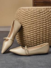 1 Pair Women's Pointy Toe Soft Leather Flats, Comfortable Versatile Work Office Loafers, Casual Slip-On Ballet Flat Shoes - 金色 - 查看 7