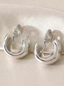 2 件光泽方形夹式耳环，适合无耳洞耳朵，简约奢华女士耳饰，几何个性耳环，适合派对日常佩戴，情人节生日礼物 - C行耳夾 - 查看 13