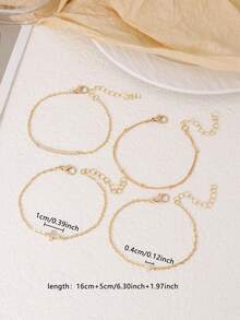 Bộ 4 vòng tay nhiều lớp đính đá Cubic Zirconia thời trang hình thánh giá và trái tim dành cho nữ, trang sức dự tiệc sinh nhật, quà tặng tuyệt vời nhất (Số lượng hạt ngẫu nhiên) - Vàng - Xem 5