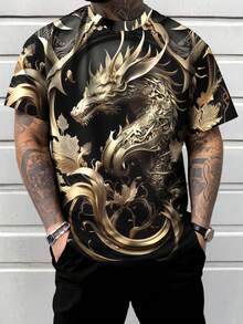 Plus Size Men's Iron Metal Dragon Totem Short Sleeve T-Shirt