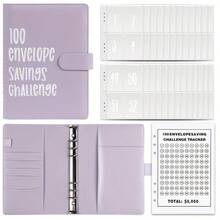 1pc Couple 100-Day Savings Challenge Loose-Leaf Book With Printed Numbers, Cash Envelop Planner,School Supplies,Back To School - Pink - View 7