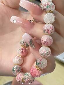 1 pieza Brazalete elástico con cuentas con efecto de grietas y degradado de color