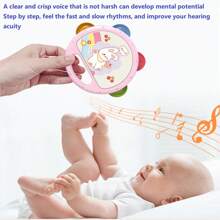 Tambor de mano con dibujos animados, juguete para agarrar, educación temprana para recién nacidos, juguete para niños, instrumento musical de percusión para golpear y agitar, regalo para fiestas de jardín de infantes