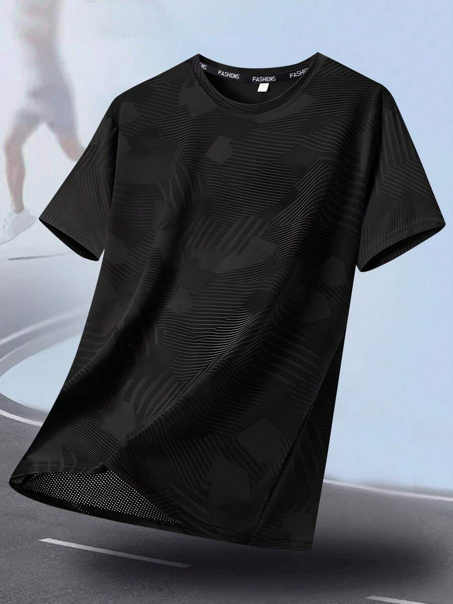 Men's Outdoor Sports T-Shirt, Casual Loose Fit Short Sleeve Tee For Spring/Summer, Comfortable For Outdoor Activities, Suitable For Tennis, Golf, Hockey, Equestrian - Black - View 1