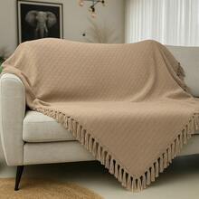 Boho Modern Geometric Braided Shawl Blanket Rustic Bedspread 1.60M X 1.60M - Cát - Xem 2