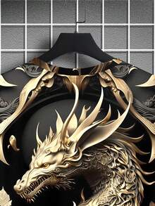 Plus Size Men's Iron Metal Dragon Totem Short Sleeve T-Shirt