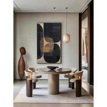 1 幅极简主义抽象墙面艺术富有纹理的棕黑色帆布画，适用于现代家居装饰大型中性墙面装饰海报可选画框