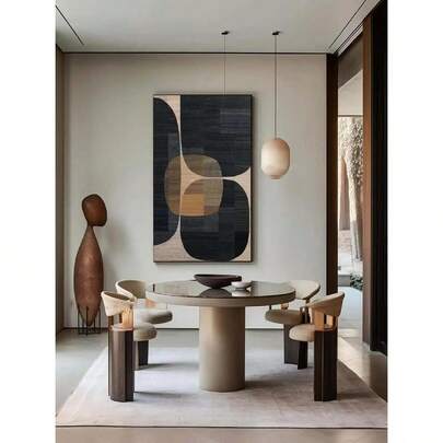 1 幅极简主义抽象墙面艺术富有纹理的棕黑色帆布画，适用于现代家居装饰大型中性墙面装饰海报可选画框