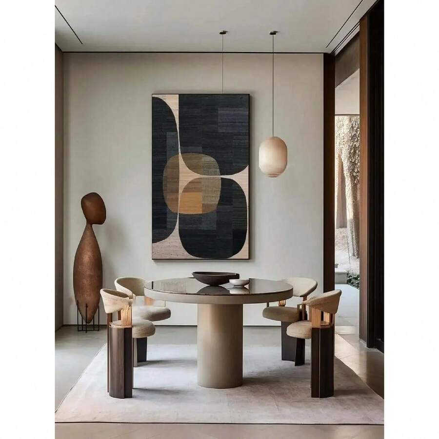 1 幅极简主义抽象墙面艺术富有纹理的棕黑色帆布画，适用于现代家居装饰大型中性墙面装饰海报可选画框