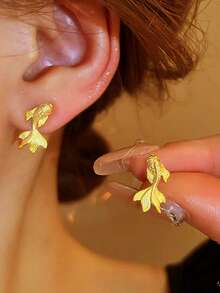 1 对精致金鱼复古时尚耳环，百搭个性化女士耳环配饰 - 金色 - 查看 1