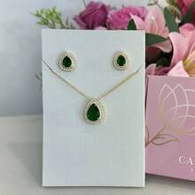 30 Necklace And Earring Set Designs For Mother's Day, Valentine's Day, Birthday, Etc. - Emerald Green Drop Studded - View 1