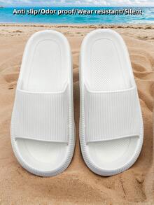 Hot Selling 2025 New Arrivals Striped Fashion Versatile EVA Slippers, High-Quality Comfortable Couples Slides, Lightweight Soft Thick Sole Non-Slip Sandals For Home, Bathroom, Beach, Minimalist Ins Style - White - View 3
