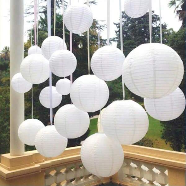2/5pcs White Paper Lanterns, Suitable For Outdoor Weddings, Engagement Parties, Birthday Parties, Festive Decorations, Available In Various Sizes And Specifications