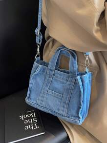 Korean Fashion Minimalist Large Capacity Shopping Bag Ins Stylish Solid Color Casual Tote Handbag Adjustable Shoulder Strap For Women