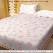 1pc Cartoon Cute Rabbit, Plant, Fruit Strawberry Bunny Pattern Brushed Fitted Sheet, Bedroom Printed Bed Cover, Mattress Cover, Bedding Set (Pillow Case Not Included) - Multicolor - View 2