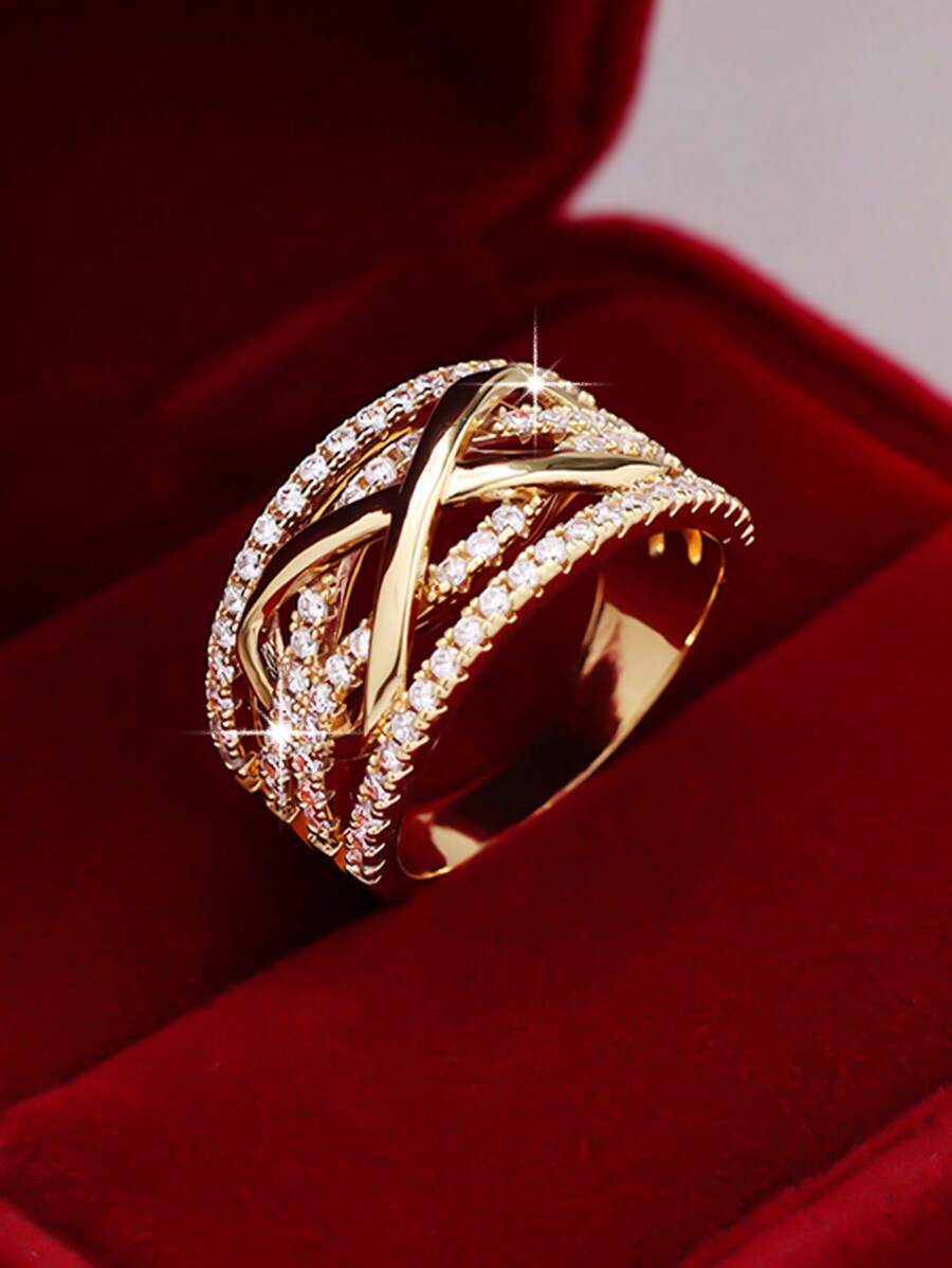 1 pièce Bague pour femme large avec symbole de l'infini cristallisé, élégante et luxueuse. Cadeau de luxe adapté pour la fête des Mères, un bijou mémorable et surprenant