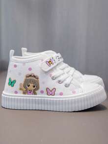 1 Pair Kids Cartoon Print High Top Canvas Sneakers, Unisex Indoor & Outdoor Athletic Shoes - White - View 2