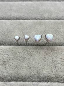 1 Paar reine Silber Pfirsich Herz & Liebesform Australischer Opal Ohrstecker, minimalistischer & modischer Schmuck für Frauen