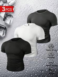 5 Pieces Of Men's Casual Sport T-Shirts, Solid Color Round Neck Short Sleeves, Quick-Drying Breathable Training Shirts, Fitness Running Shirts, Summer Casual Comfortable Tops