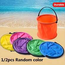 1/2 Mini Folding Beach Bucket - Perfect For Beach And Water Games, Made Of Durable PVC, Versatile For Outdoor Garden Watering, Cleaning, Camping, Traveling, Beach Outings, And Picnics, Available In Random Colors.