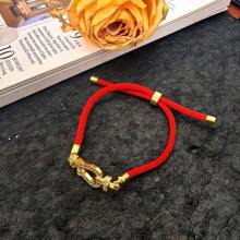 1 peça de pulseira de aço inoxidável europeia e americana de alta qualidade com microincrustações de zircônia cúbica totalmente embutida, fecho de ferradura, corda vermelha ajustável, minimalista e elegante, presente para uso diário para mulheres